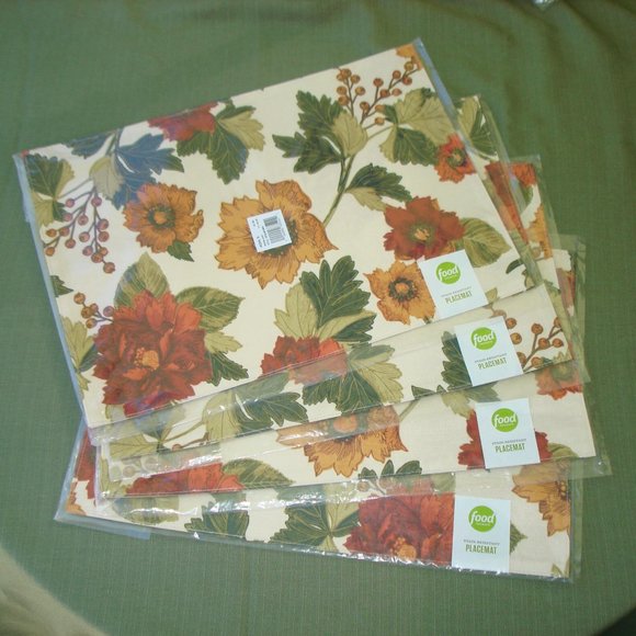 New (SET of 4) Fall FABRIC PLACEMATS by Food Network Thanksgiving Floral Leaves - Picture 1 of 8
